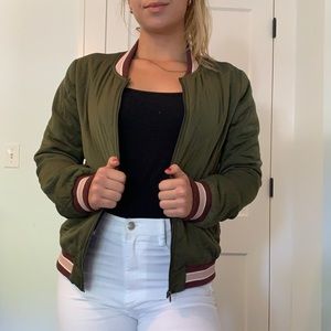 Army green double layer bomber jacket